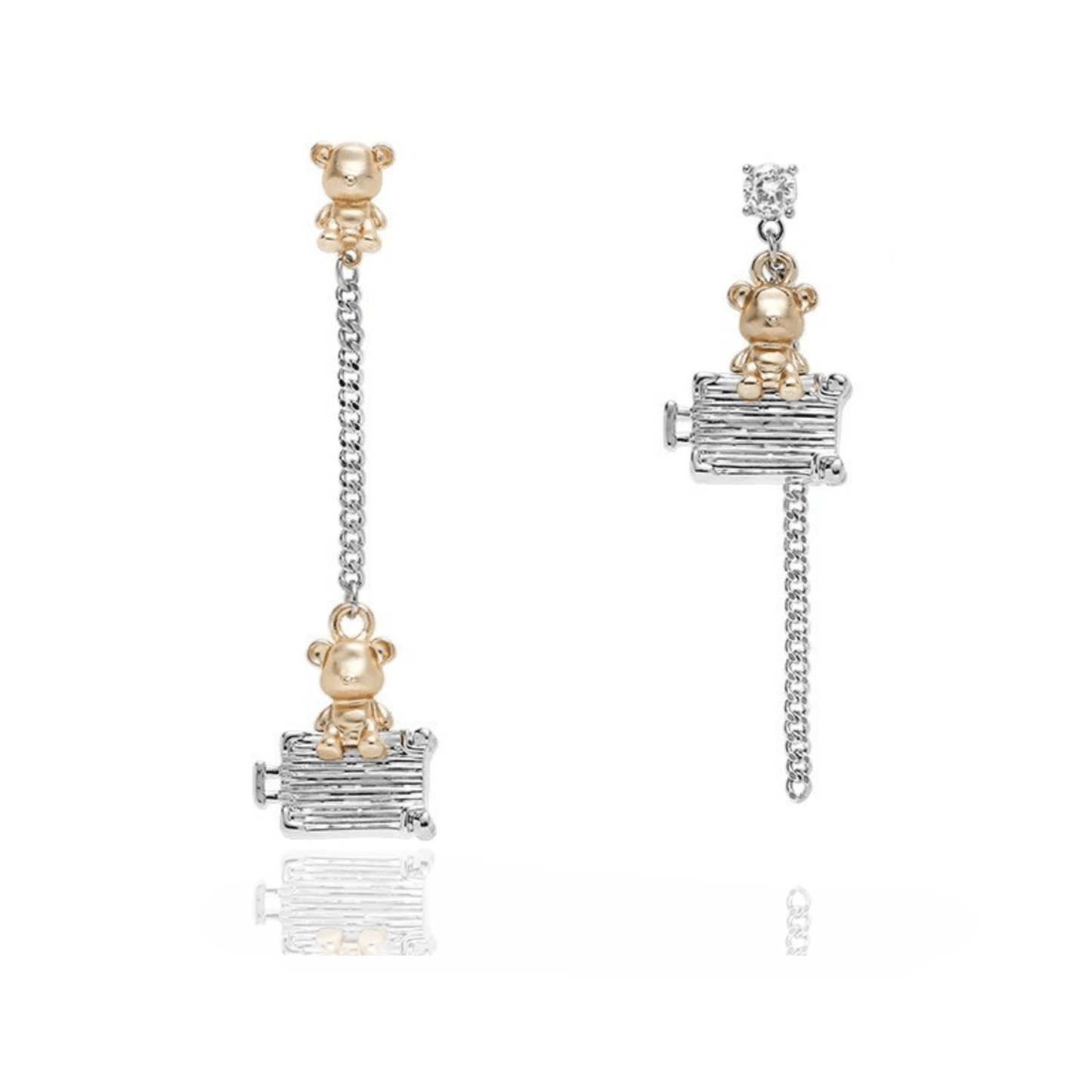 Asymmetrical Teddy Bear Chain Drop Earrings - Enola&SHEPersonalized EarringPersonalized EarringPersonalized EarringAsymmetrical Teddy Bear Chain Drop Earrings