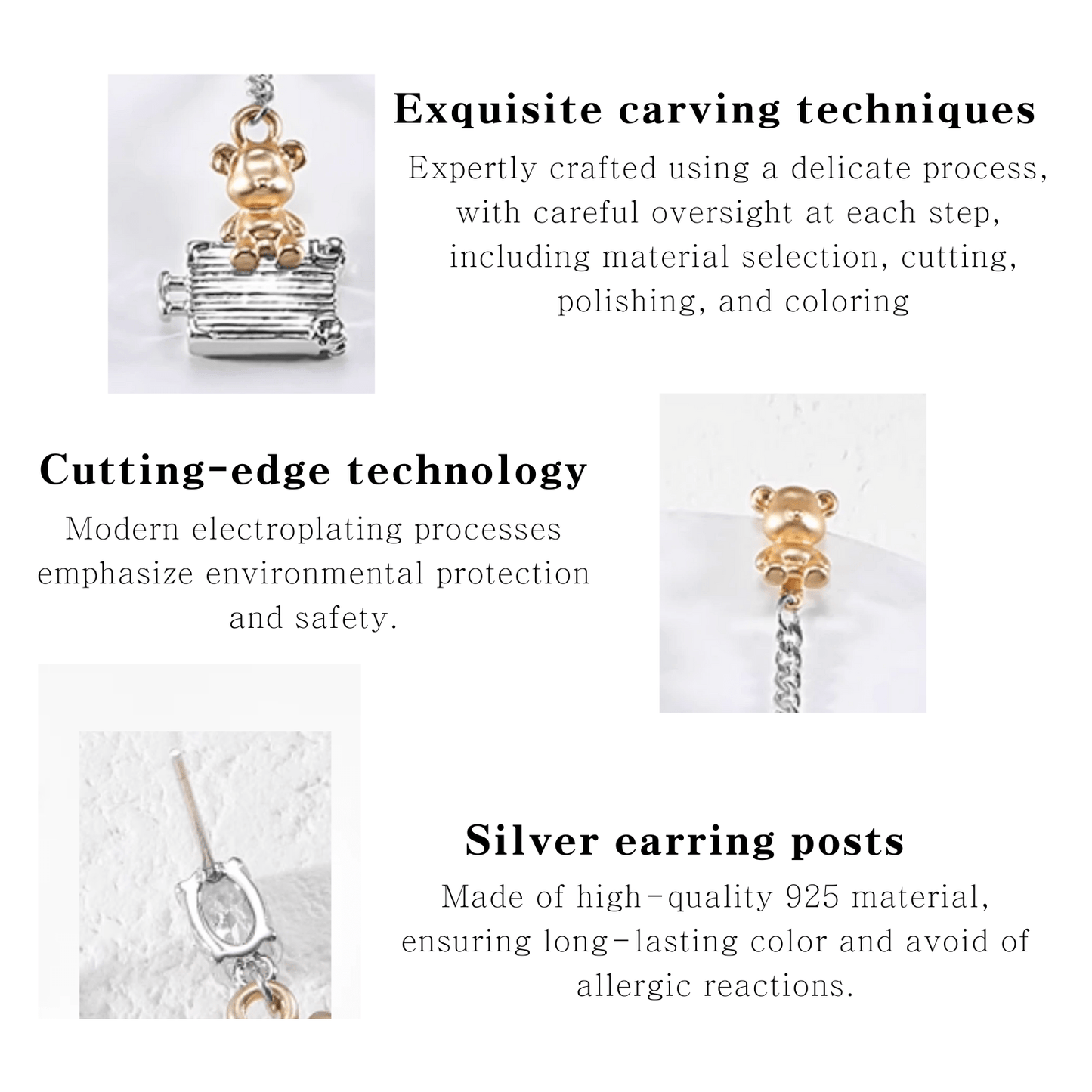 Asymmetrical Teddy Bear Chain Drop Earrings - Enola&SHEPersonalized EarringPersonalized EarringPersonalized EarringAsymmetrical Teddy Bear Chain Drop Earrings
