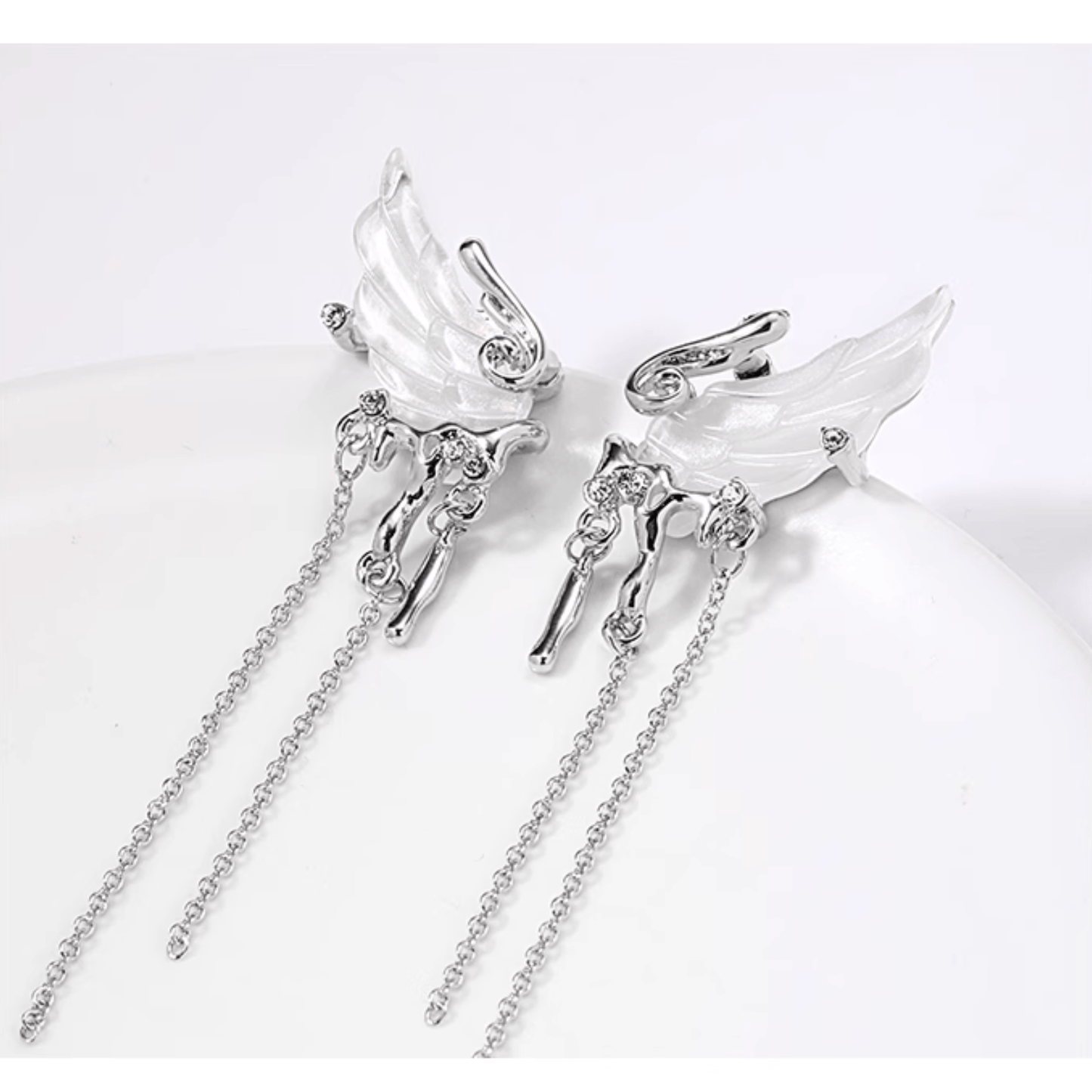 Celestial Elegant White Tassel Wing Earrings - Enola&SHEPersonalized EarringPersonalized EarringPersonalized EarringCelestial Elegant White Tassel Wing Earrings