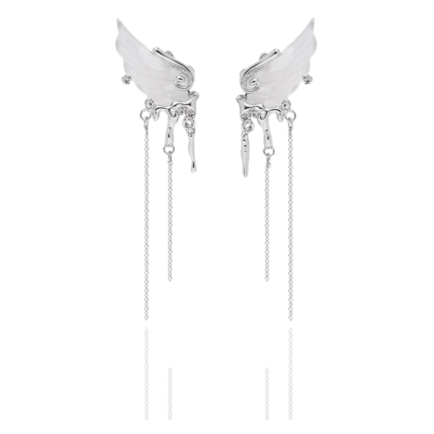 Celestial Elegant White Tassel Wing Earrings - Enola&SHEPersonalized EarringPersonalized EarringPersonalized EarringCelestial Elegant White Tassel Wing Earrings