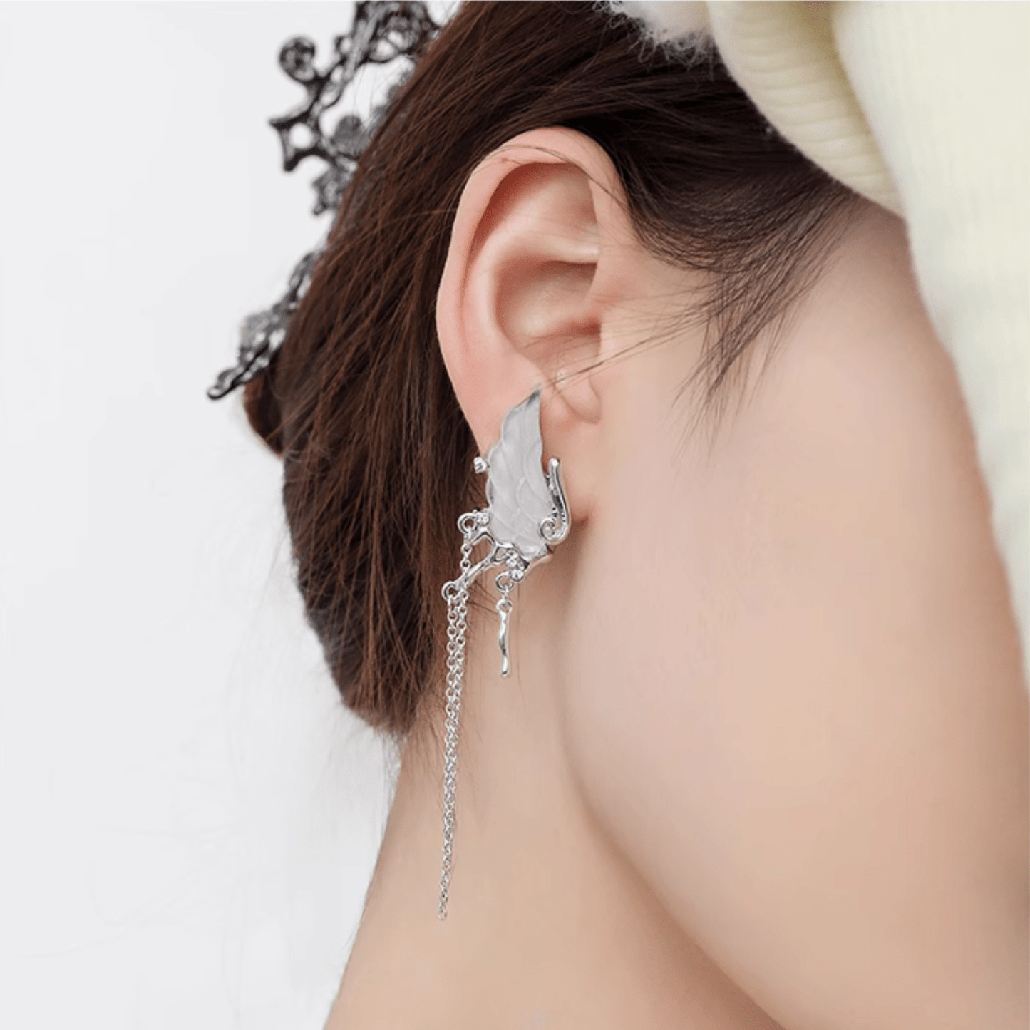Celestial Elegant White Tassel Wing Earrings - Enola&SHEPersonalized EarringPersonalized EarringPersonalized EarringCelestial Elegant White Tassel Wing Earrings