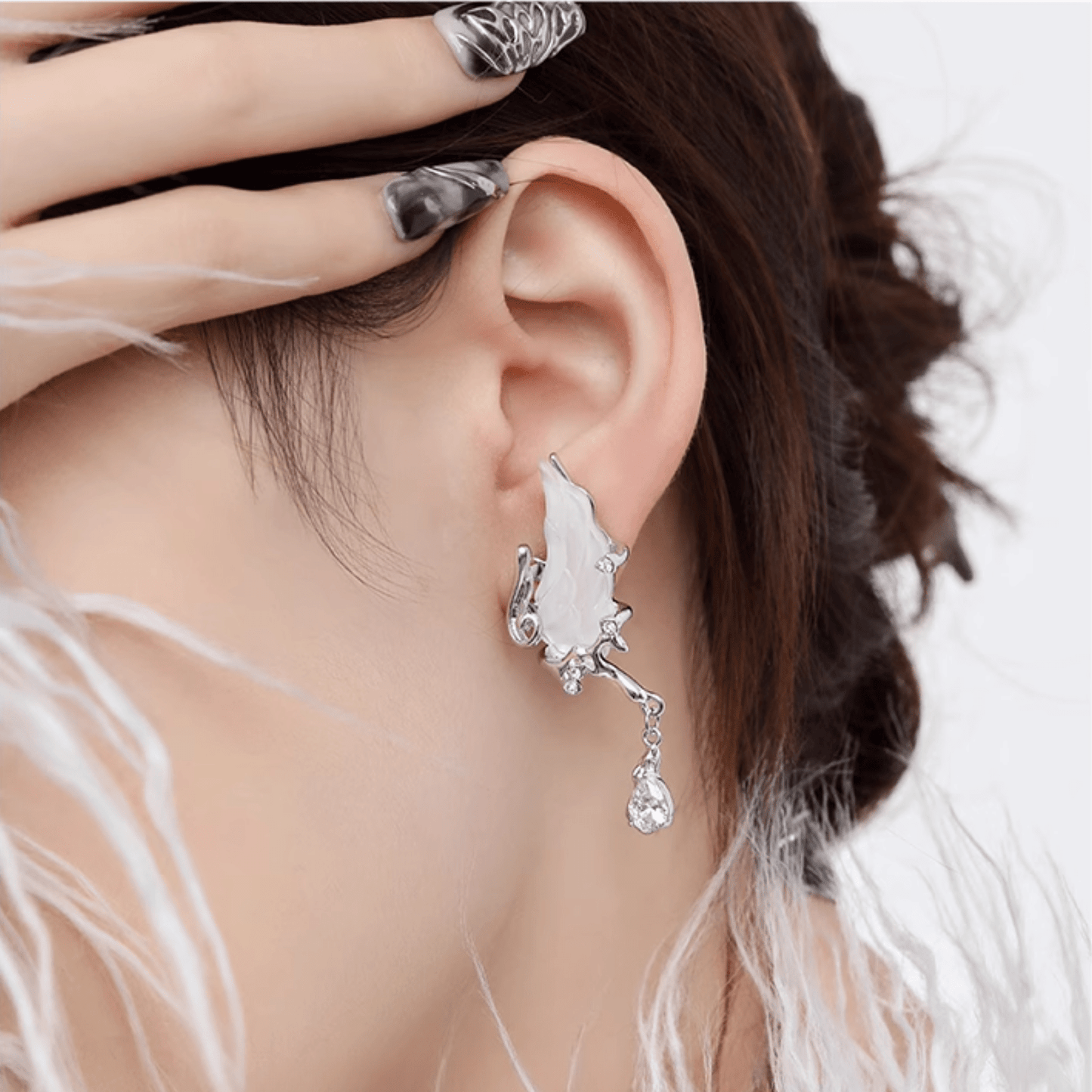 Celestial Elegant White Wing Earrings - Enola&SHEPersonalized EarringPersonalized EarringPersonalized EarringCelestial Elegant White Wing Earrings
