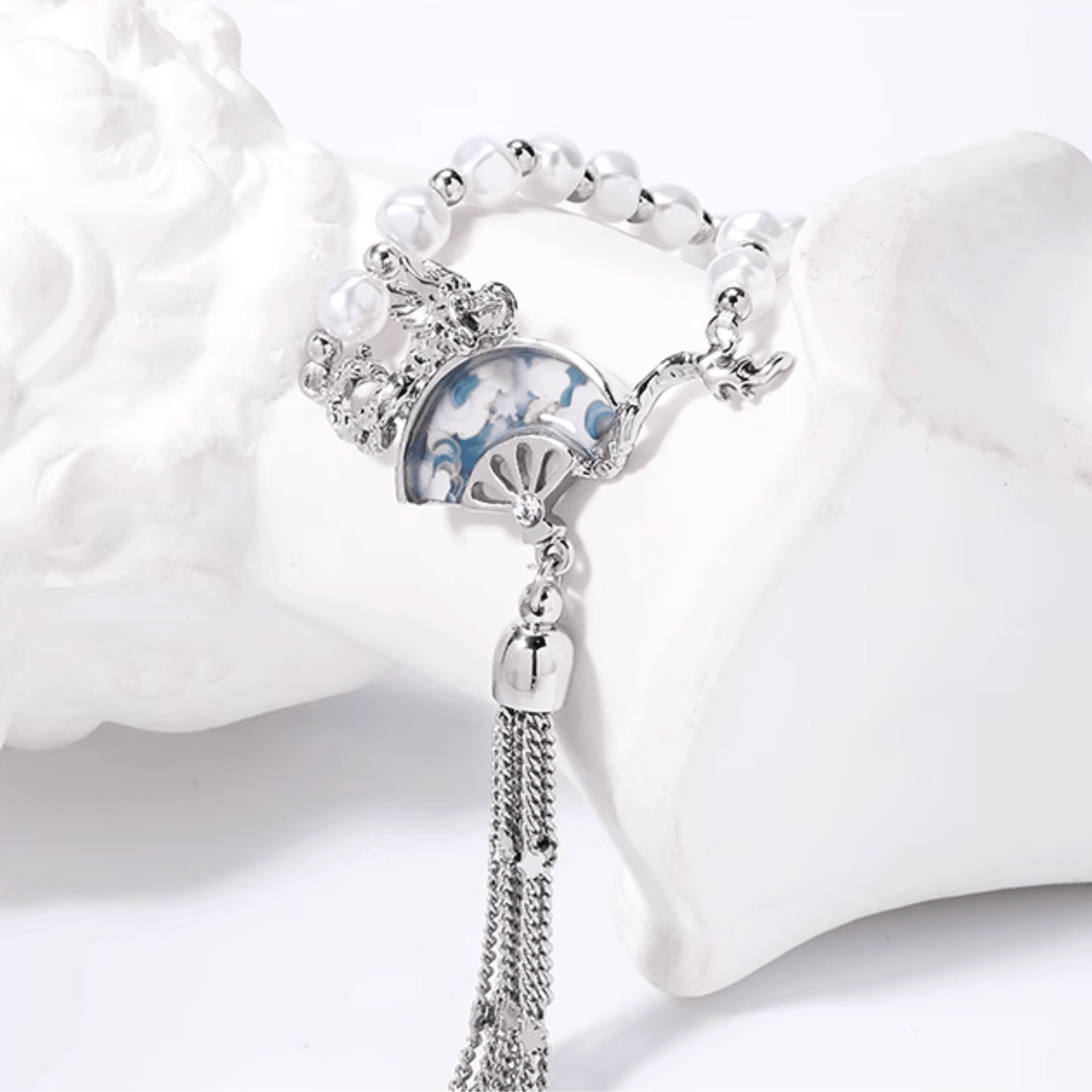 Dragon Fan Pearl Necklace with Silver Tassel | Sterling Silver Oriental Jewelry - Enola&SHEPersonalized NecklacePersonalized NecklacePersonalized NecklaceDragon Fan Pearl Necklace with Silver Tassel | Sterling Silver Oriental Jewelry