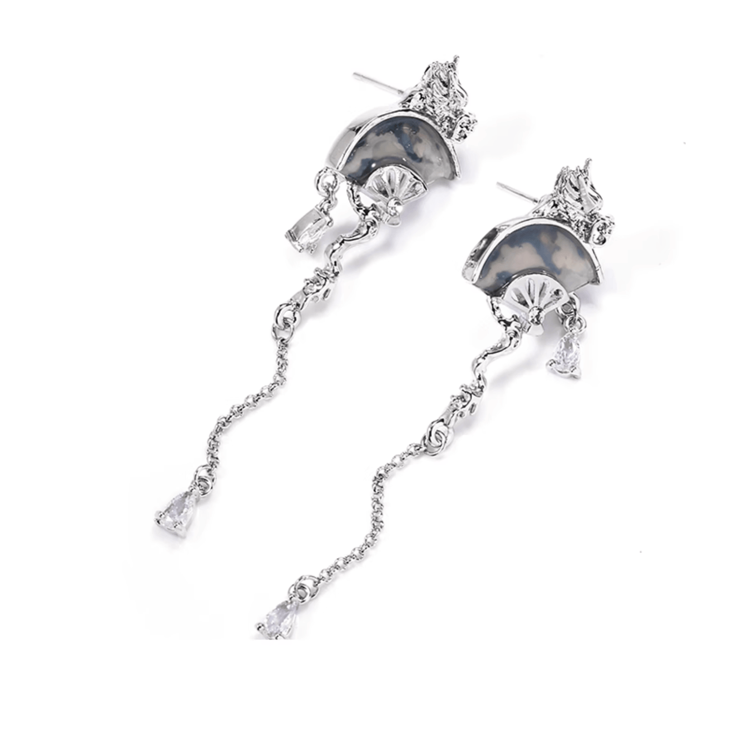 Dragon Fan Tassel Earrings | Sterling Silver & Abalone Shell Dangle Jewelry - Enola&SHEPersonalized EarringPersonalized EarringPersonalized EarringDragon fan earrings with detachable silver tassels