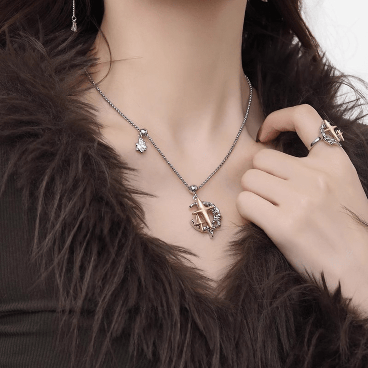 Moon Phase Necklace with Crystal Star - Enola&SHEPersonalized NecklacePersonalized NecklacePersonalized NecklaceMoon Phase Necklace with Crystal Star