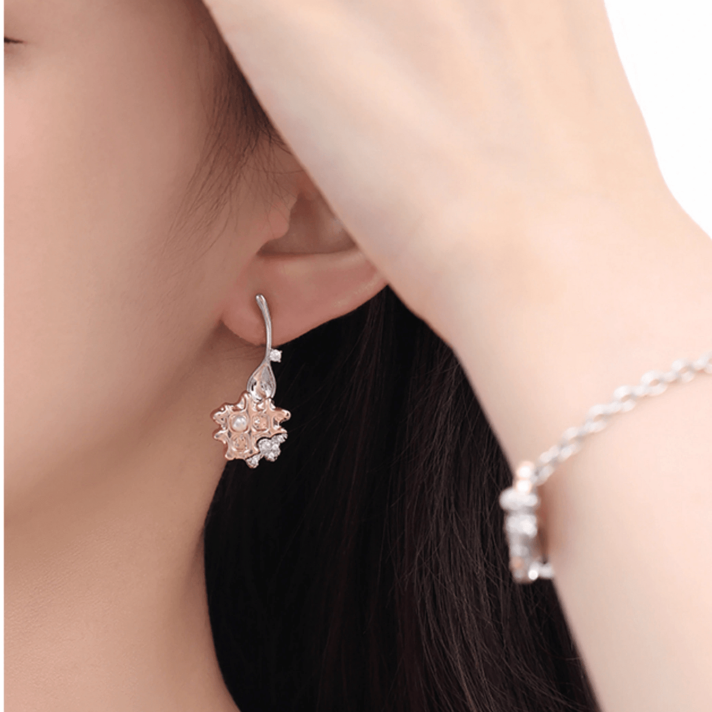 Rose Gold Pearl Waffle Earrings - Enola&SHEPersonalized EarringPersonalized EarringPersonalized EarringRose Gold Pearl Waffle Earrings