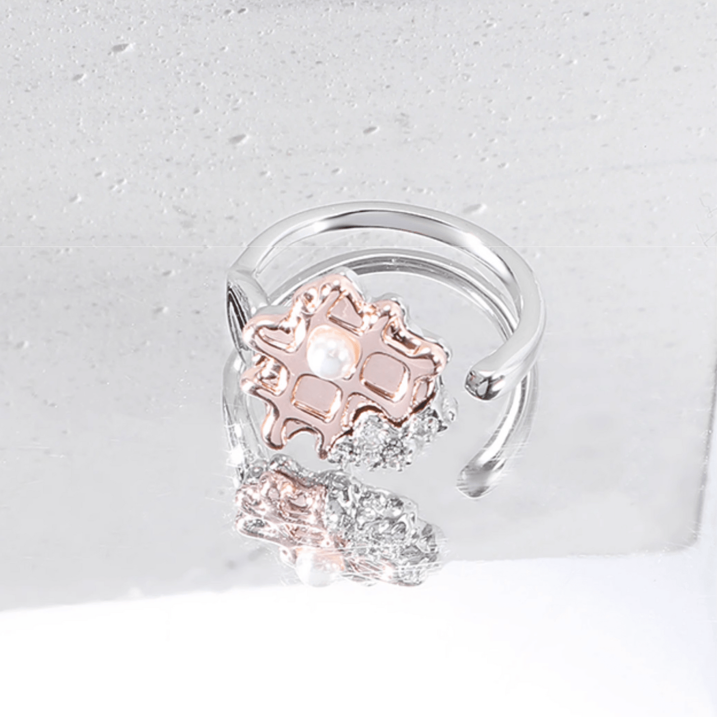 Rose Gold Pearl Waffle Ring - Enola&SHEPersonalized RingsPersonalized RingsPersonalized RingsRose Gold Pearl Waffle Ring