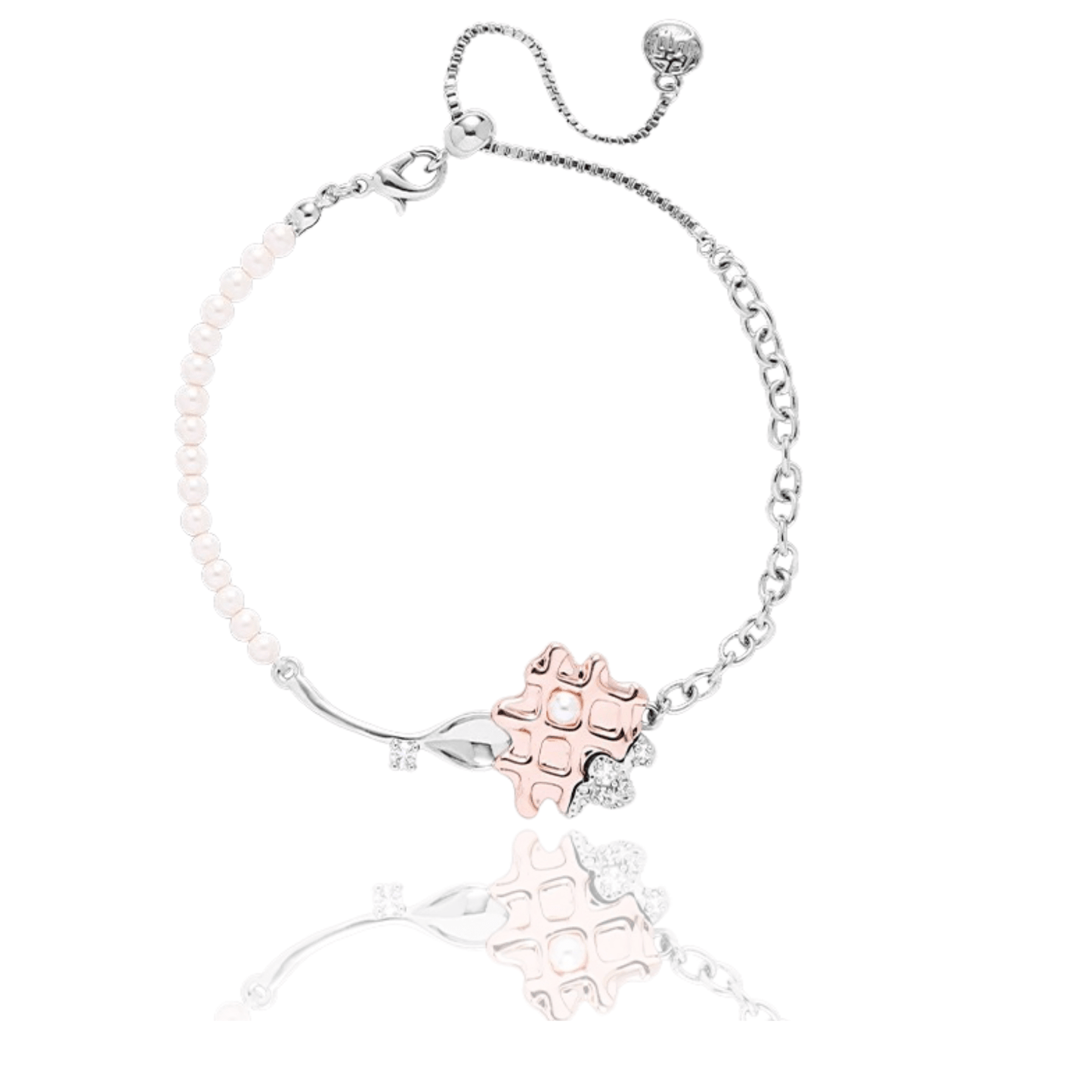 Waffle Charm Bracelet - Enola&SHEpersonal Braceletpersonal Braceletpersonal BraceletRose gold waffle charm bracelet with pearls and chain