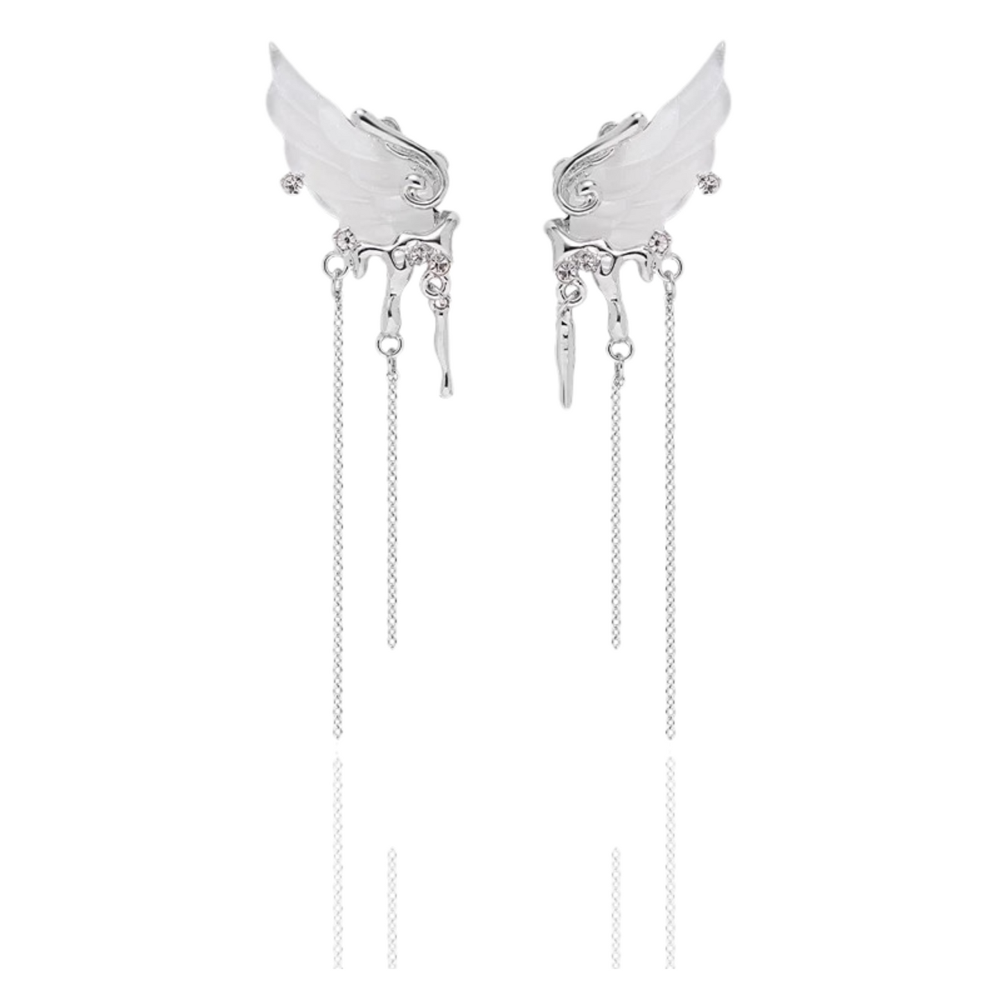 Celestial Elegant White Tassel Wing Earrings