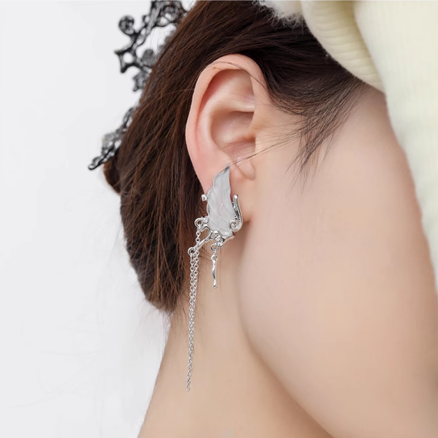 Celestial Elegant White Tassel Wing Earrings