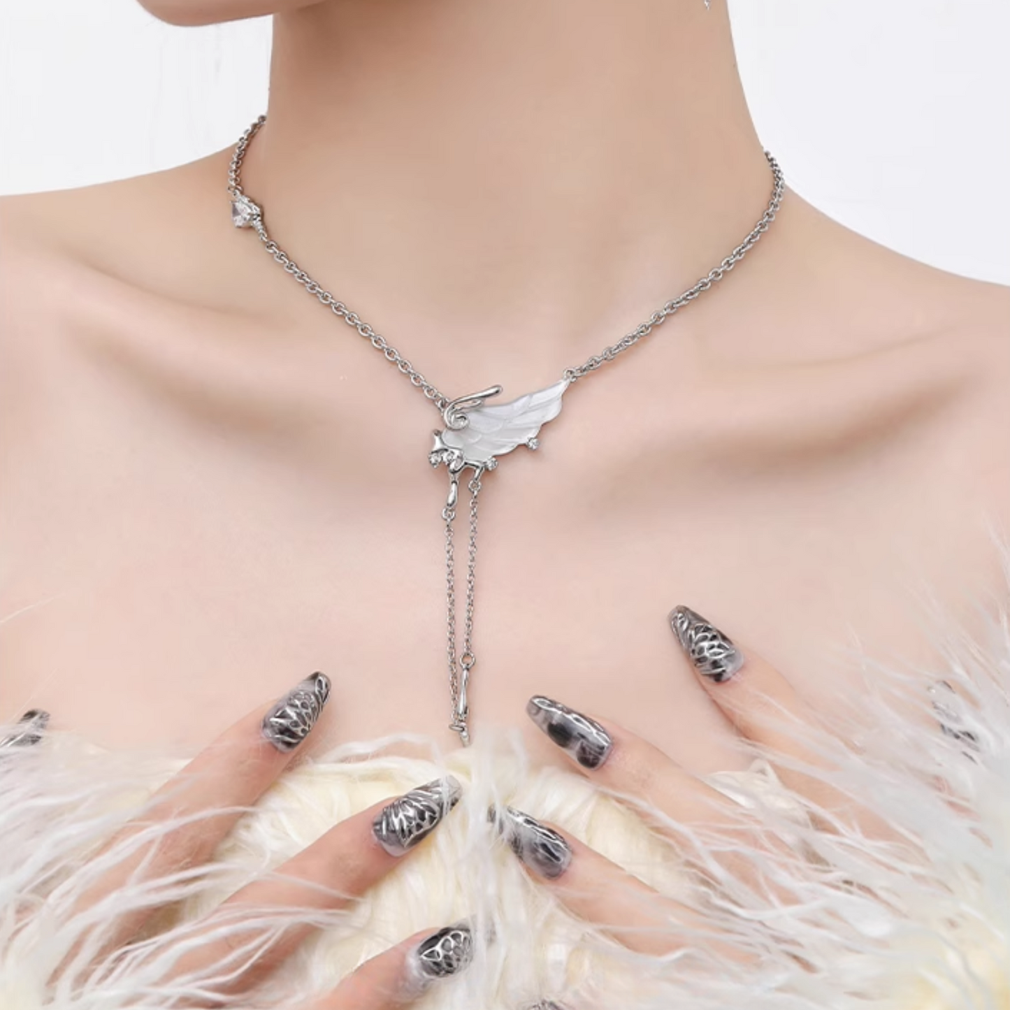 Ethereal Delicate Fairycore Wing Pendant Necklace