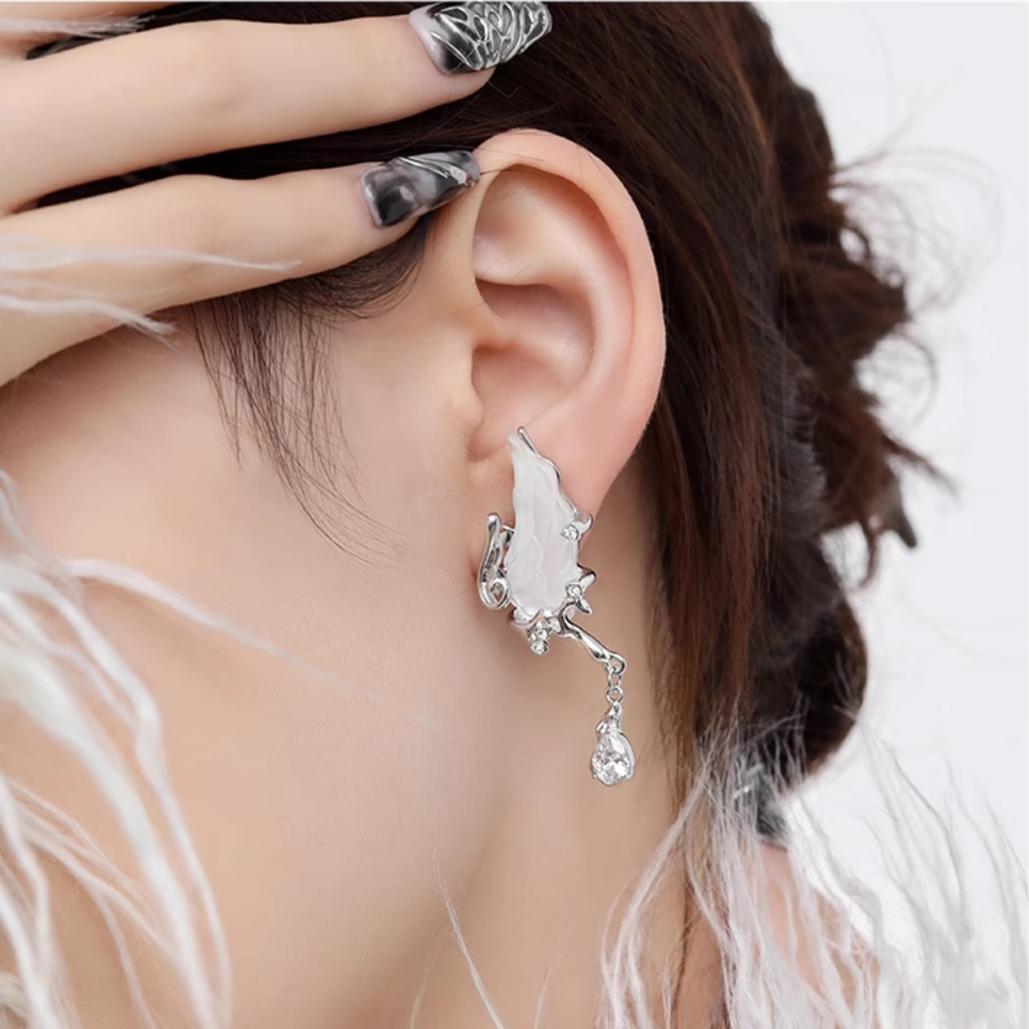 Celestial Elegant White Wing Earrings