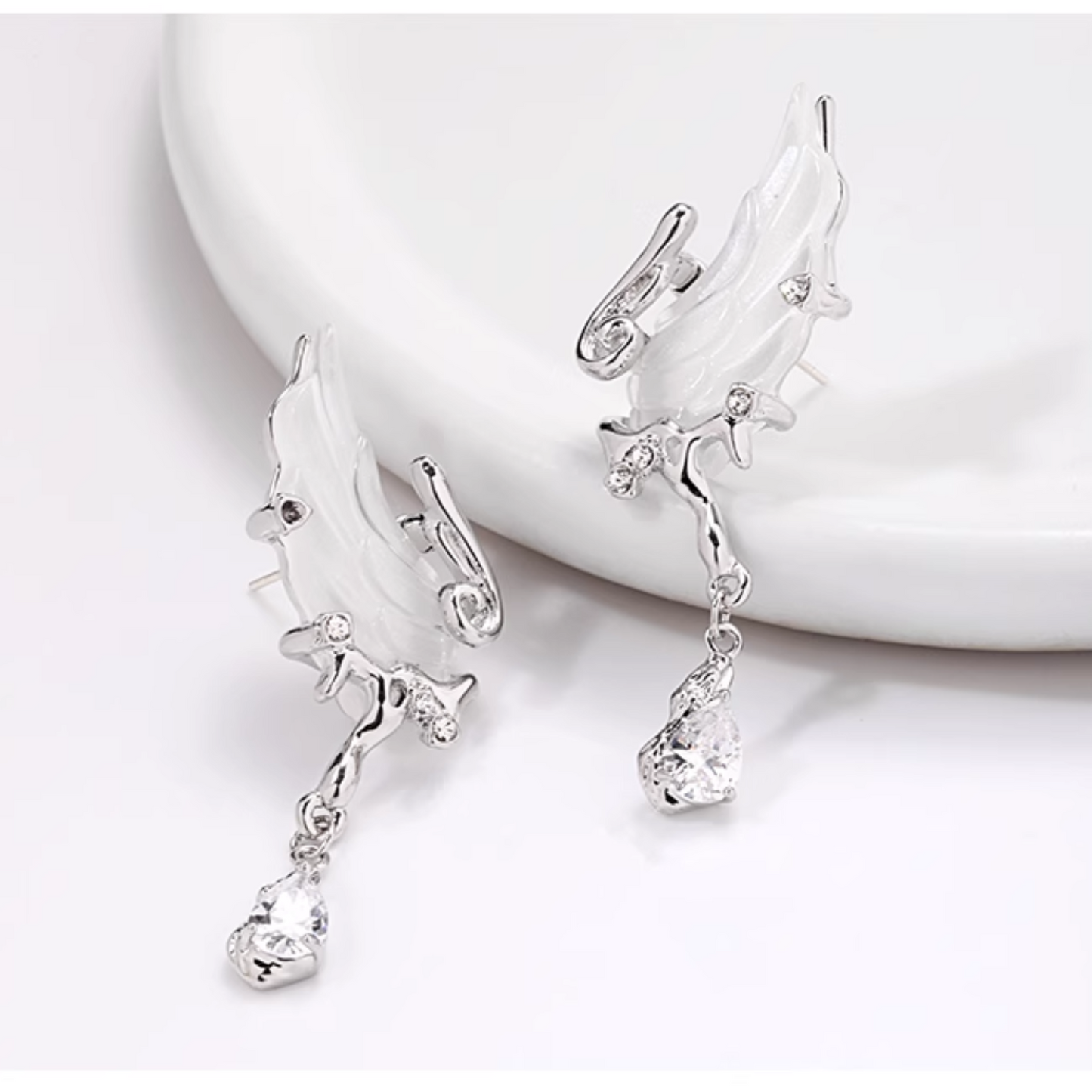 Celestial Elegant White Wing Earrings