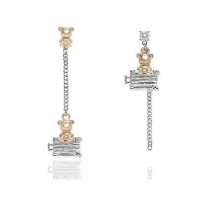 Asymmetrical Teddy Bear Chain Drop Earrings - Enola&SHEPersonalized EarringPersonalized EarringPersonalized EarringAsymmetrical Teddy Bear Chain Drop Earrings