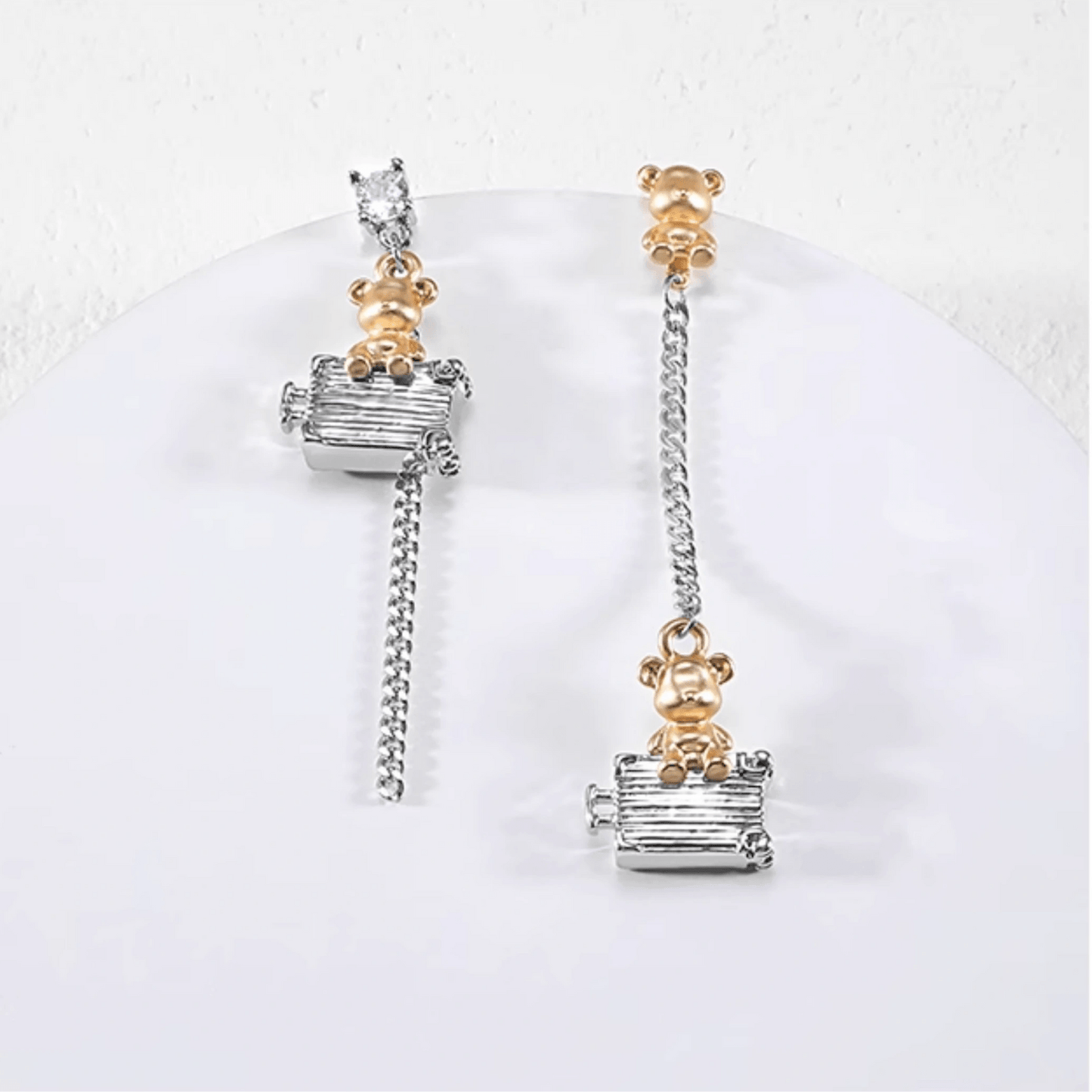 Asymmetrical Teddy Bear Chain Drop Earrings - Enola&SHEPersonalized EarringPersonalized EarringPersonalized EarringAsymmetrical Teddy Bear Chain Drop Earrings