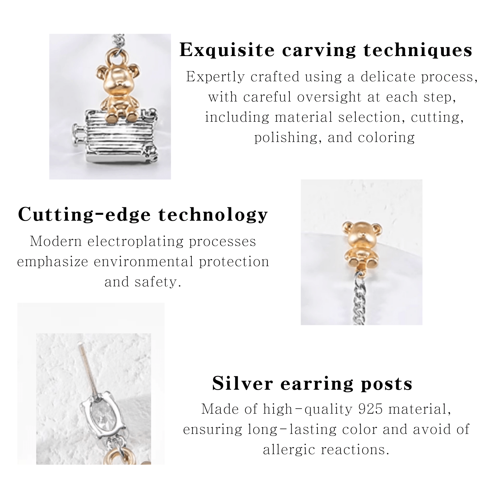 Asymmetrical Teddy Bear Chain Drop Earrings - Enola&SHEPersonalized EarringPersonalized EarringPersonalized EarringAsymmetrical Teddy Bear Chain Drop Earrings
