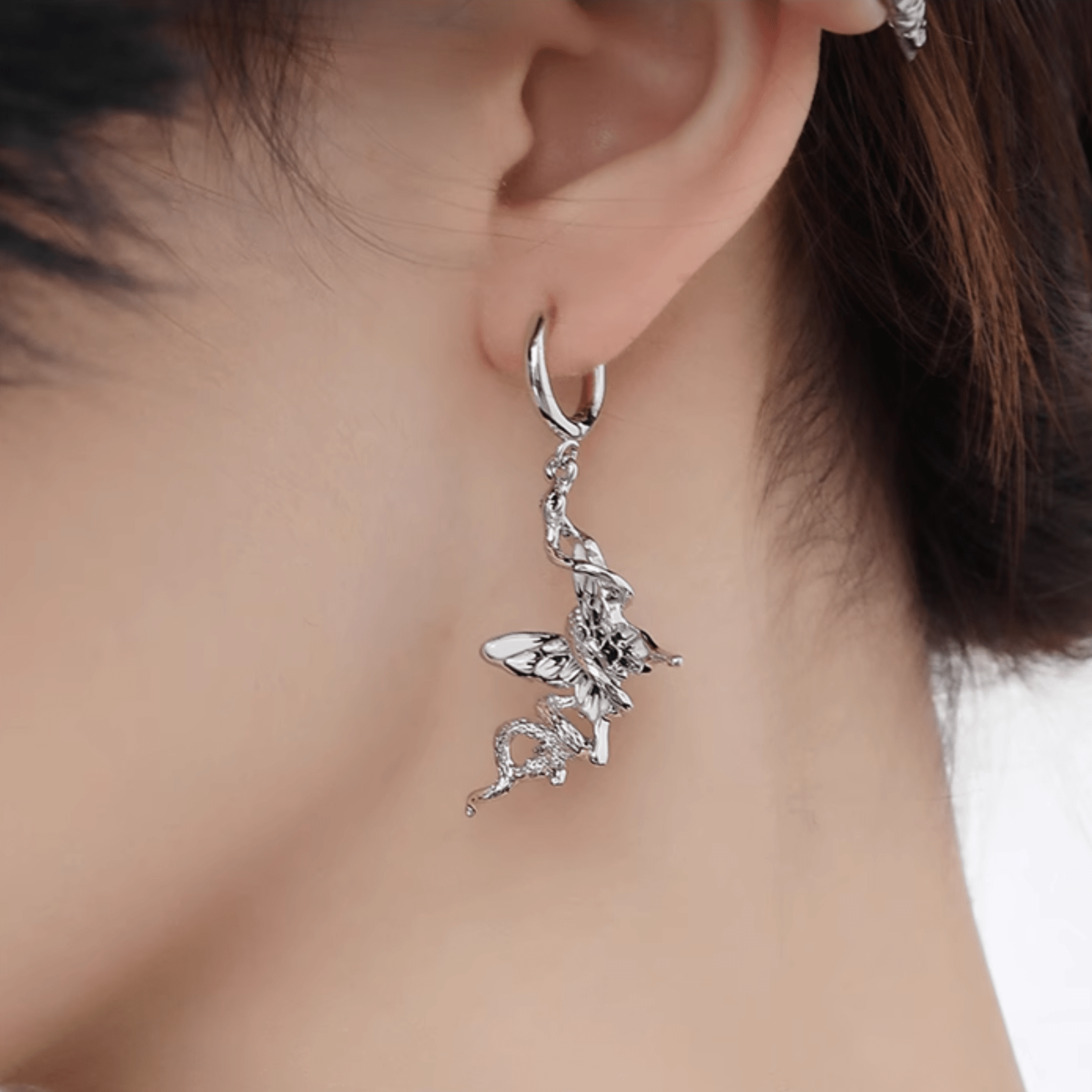 Black Butterfly Snake Drop Earring - Enola&SHEPersonalized EarringPersonalized EarringPersonalized EarringBlack Butterfly Snake Drop Earring