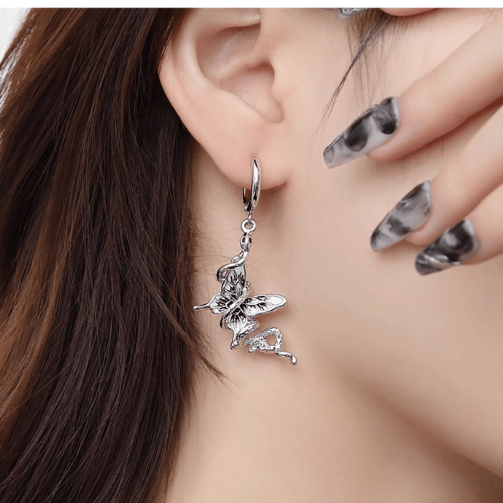 Black Butterfly Snake Drop Earring - Enola&SHEPersonalized EarringPersonalized EarringPersonalized EarringBlack Butterfly Snake Drop Earring