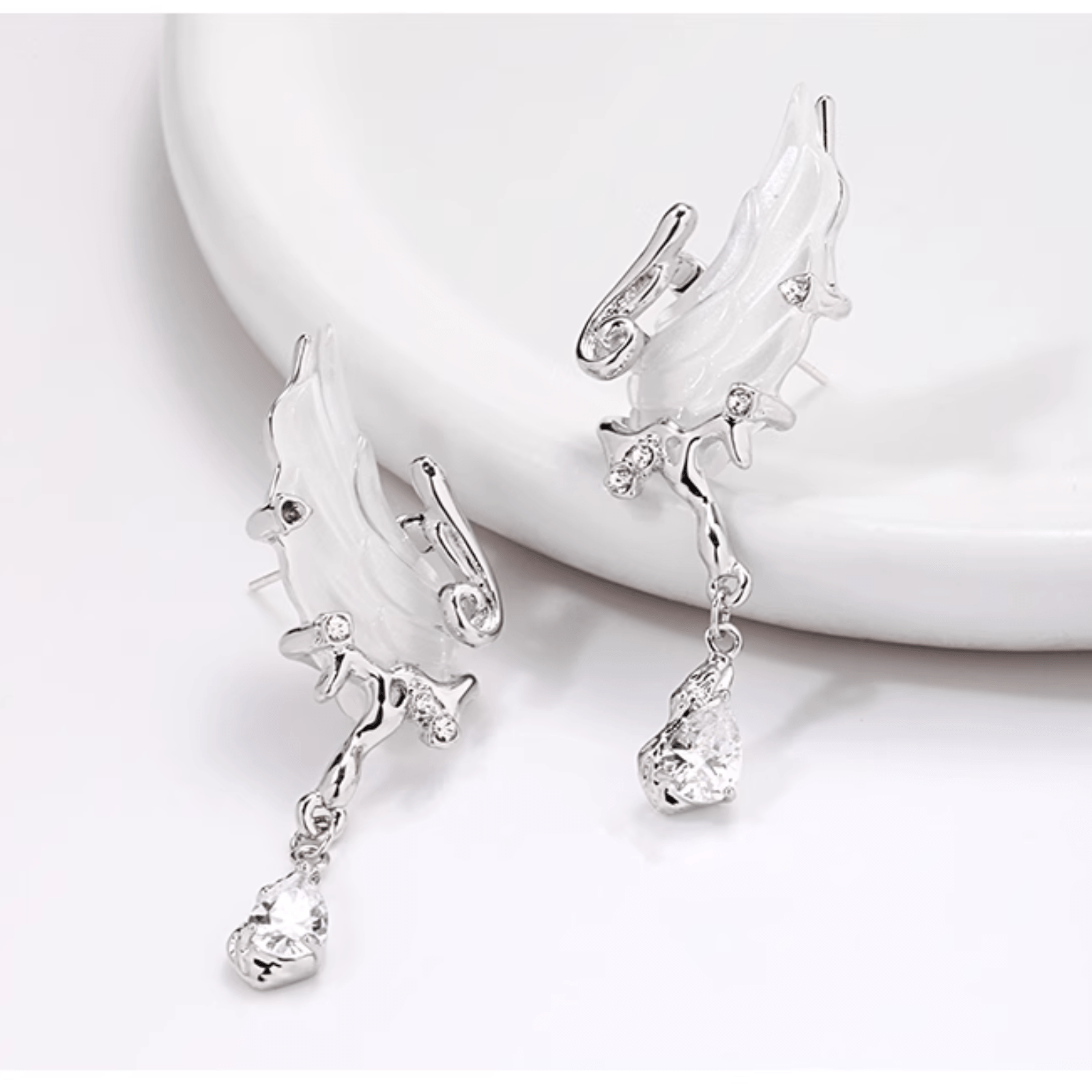 Celestial Elegant White Wing Earrings - Enola&SHEPersonalized EarringPersonalized EarringPersonalized EarringCelestial Elegant White Wing Earrings