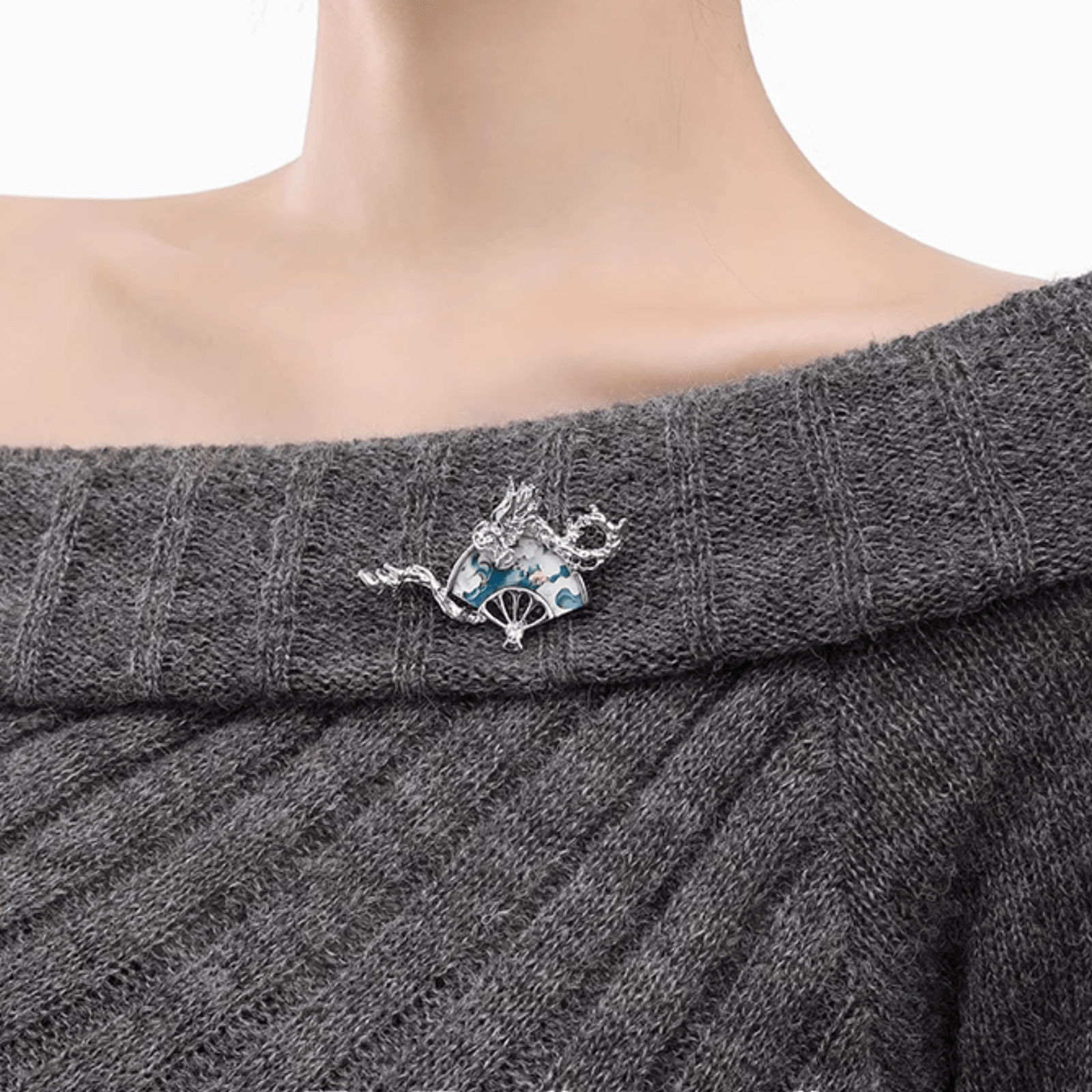 Dragon Fan Brooch | Sterling Silver & Abalone Shell Cultural Lapel Pin - Enola&SHEpersonal Broochpersonal Broochpersonal Broochdragon fan cultural brooch for daily life