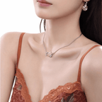 Model wearing the Enola & SHE Waffle Pearl Necklace, a delicate rose gold and silver piece symbolizing sweet moments.