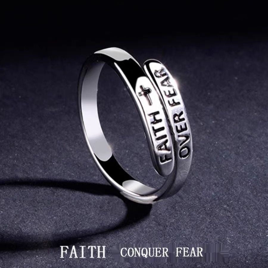 Faith Over Fear Cross Ring Adjustable Open Christian Blessed Rings - Enola&SHEPersonalized RingsPersonalized RingsPersonalized RingsFaith Over Fear Cross Ring Adjustable Open Christian Blessed Rings