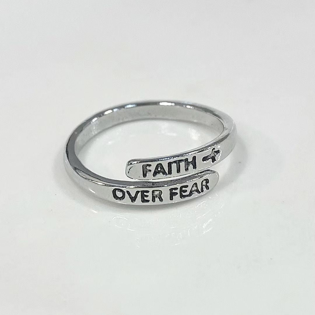 Faith Over Fear Cross Ring Adjustable Open Christian Blessed Rings - Enola&SHEPersonalized RingsPersonalized RingsPersonalized RingsFaith Over Fear Cross Ring Adjustable Open Christian Blessed Rings